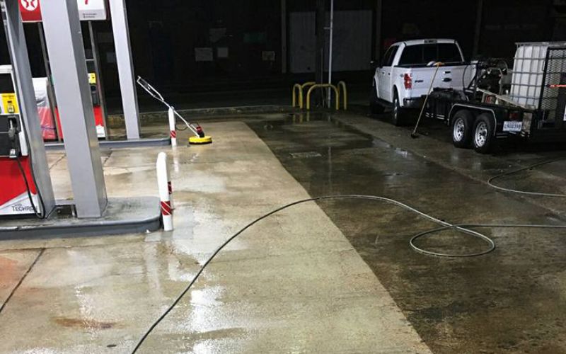 Gas station commercial cleaning in progress